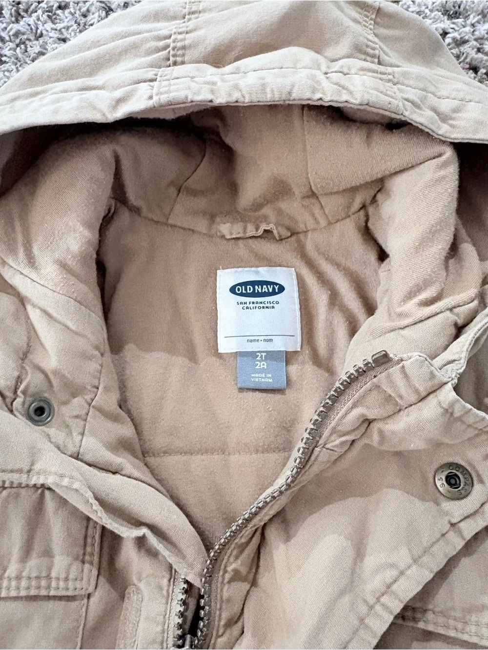 Old Navy 2T Toddler Hooded Utility Jacket in Khaki